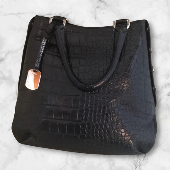 Furla Onyx Black Leather Embossed Croc Tote Bag - Picture 6 of 11